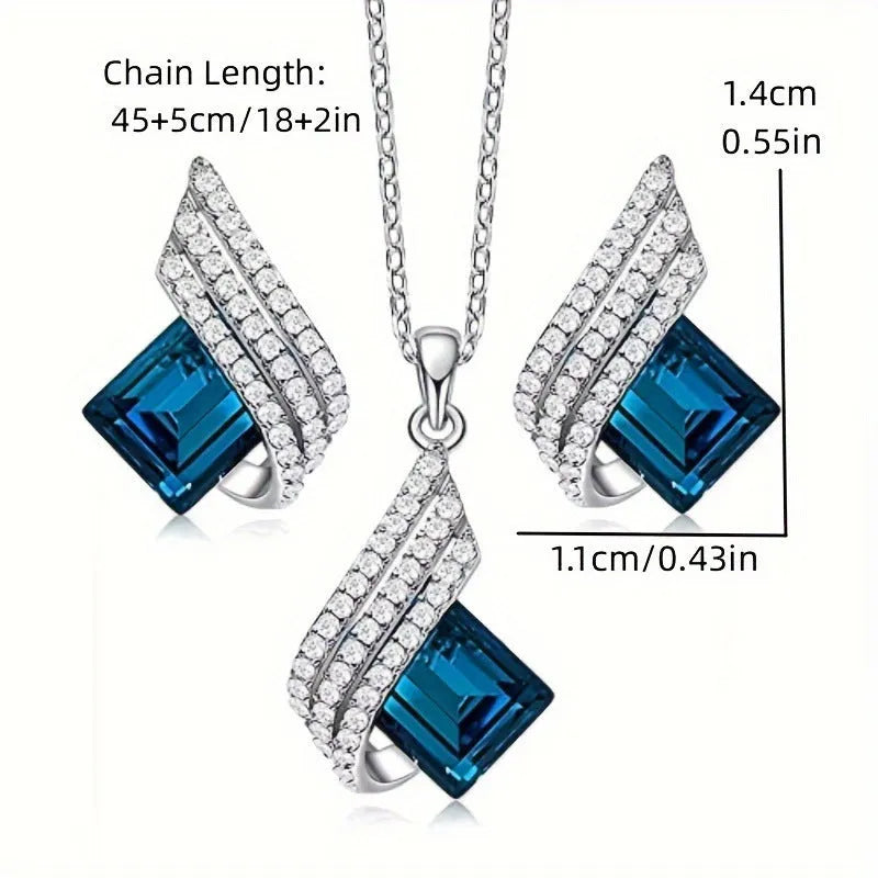 Women's electroplated necklace and earring set with alloy pendant and glass accents
