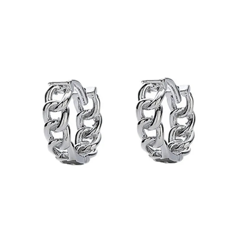 Men's silver geometric copper earrings in 10mm and 14mm sizes, including an auspicious cloud design.