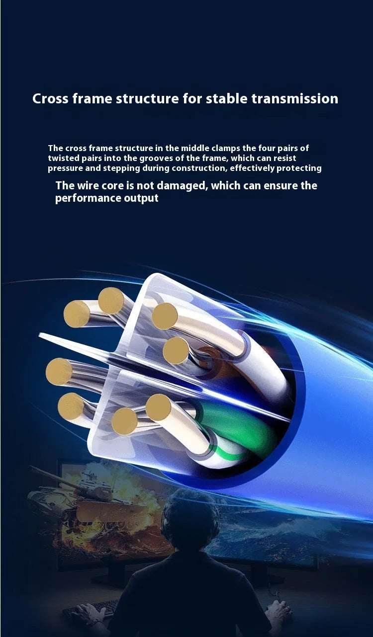 A blue 305 metre reel of Cat 6/6A gigabit Ethernet cable with oxygen-free copper core.