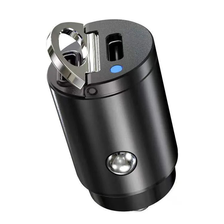 Mini black car cigarette lighter charger with zinc alloy construction measuring 45mm