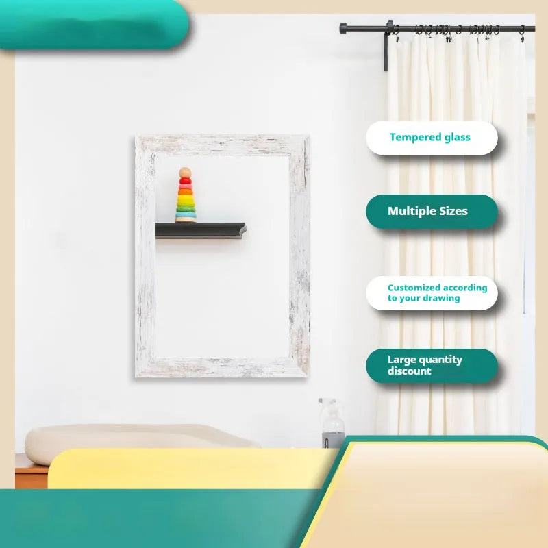 Little white wall-mounted bathroom mirror with retro Chinese style in modern pastoral design