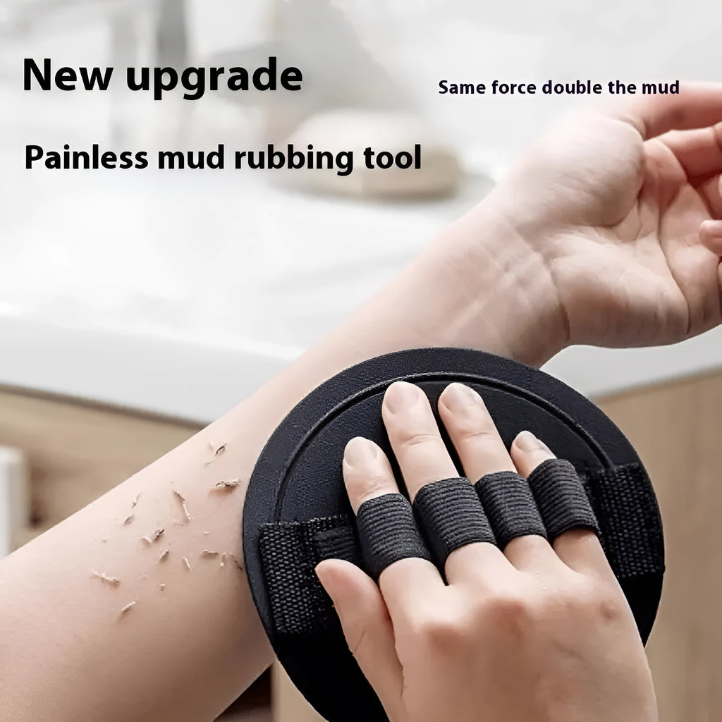 Women's rubber fingertip bath gadget with round cake lace or finger strap design and included towel