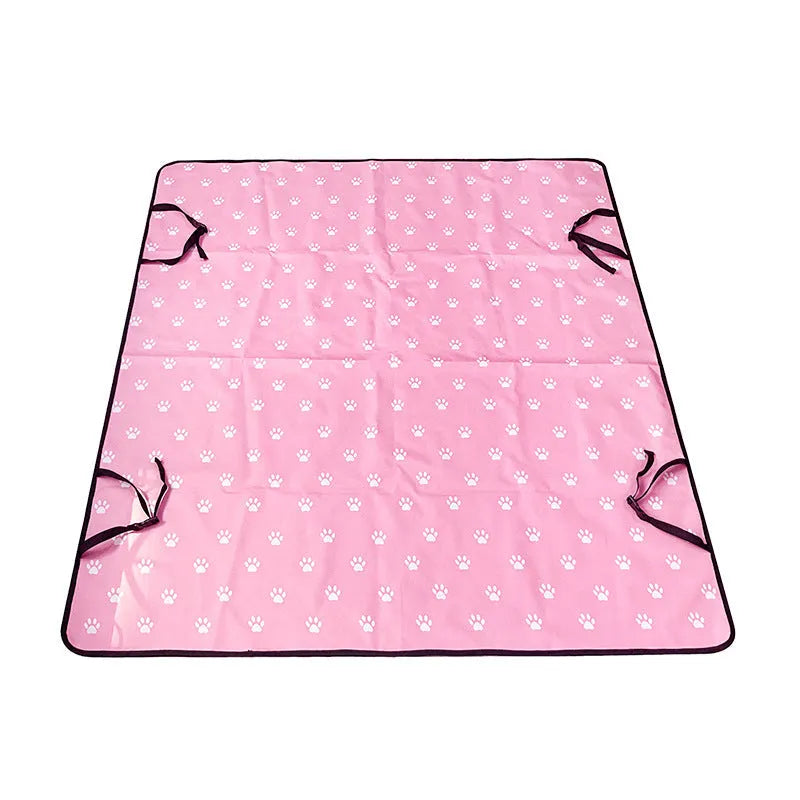 Car rear seat pet mat with water resistant isolation padding in dog bone print design