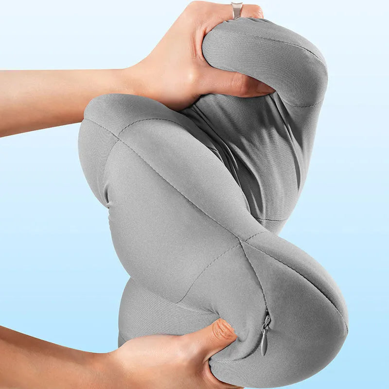 Grey and orange car head pillow and lumbar support pillow set with memory foam filler.