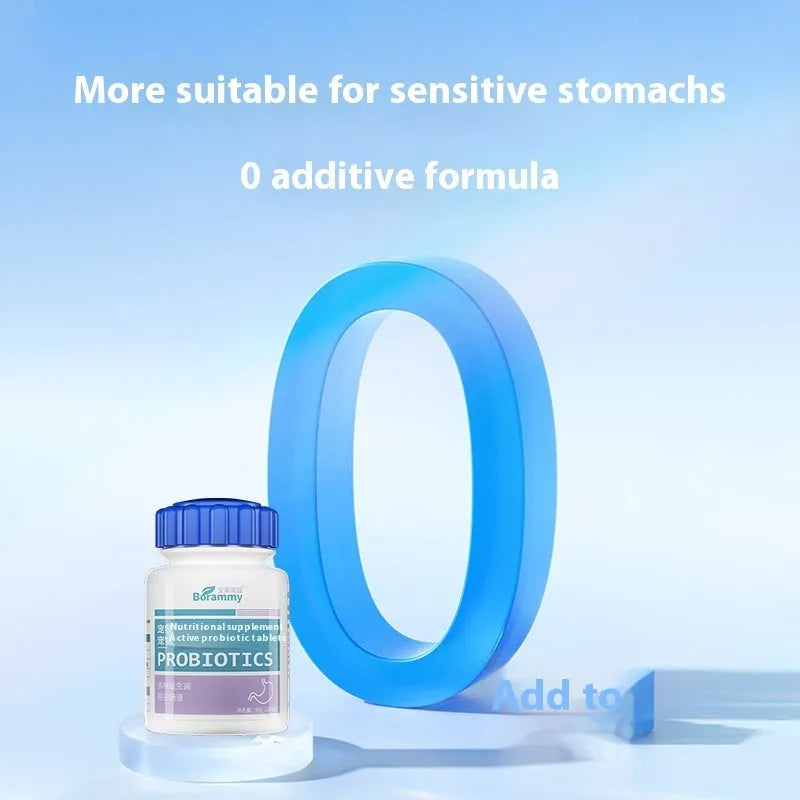 Bottle of pet probiotic tablets containing 180 tablets for dogs and cats digestive health