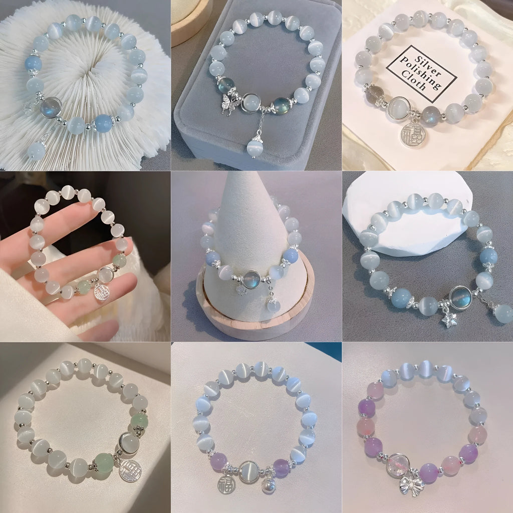 Glass butterfly bracelet for women with drop shape design and coloured glaze beads in moonlight grey