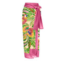 Women's pink floral print retro swimsuit with V-neck and matching skirt
