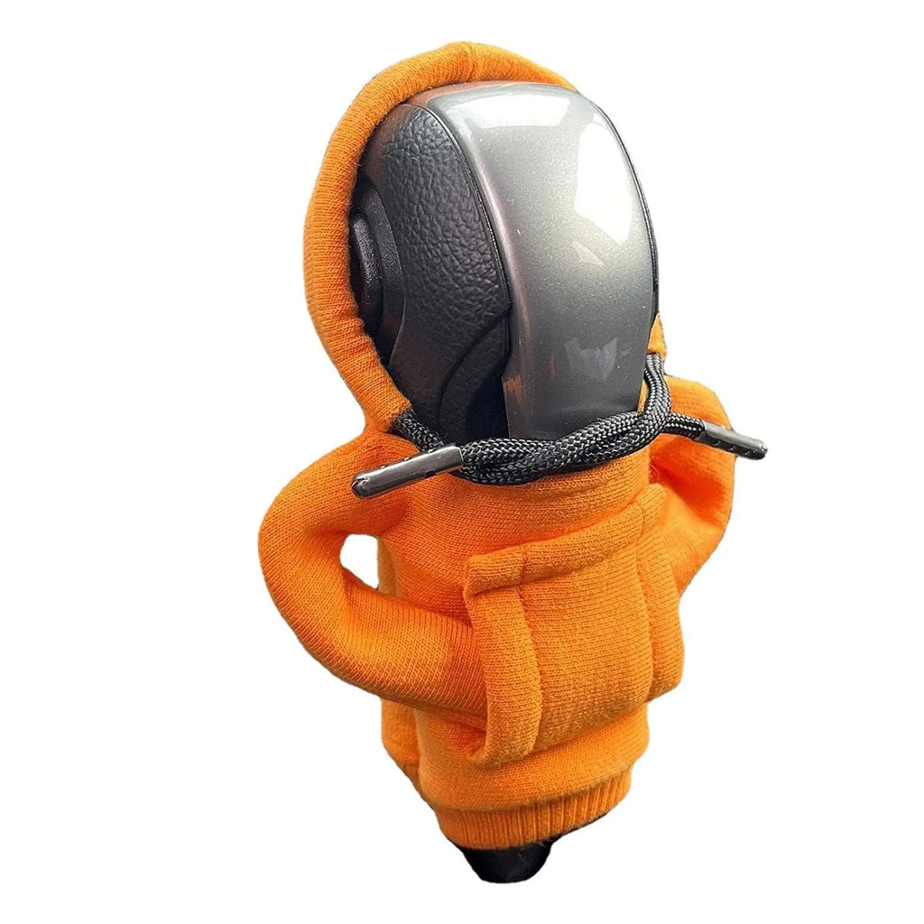 Cloth gear shift knob hoodie cover measuring 13cm by 8cm for car interior protection.