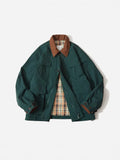 Green and apricot casual jacket with side seam pockets and regular long sleeves