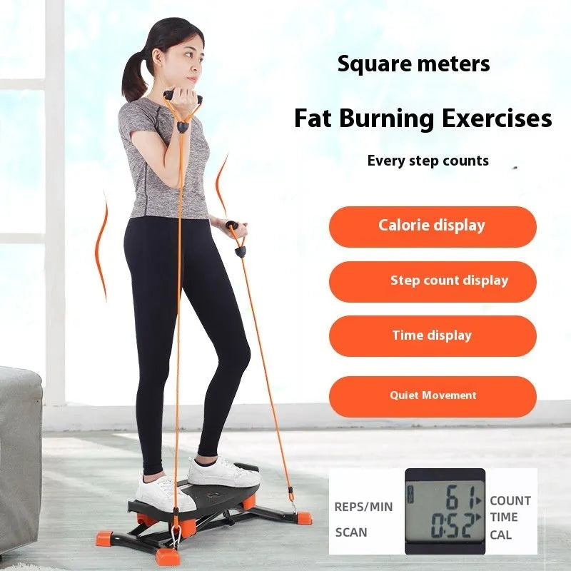 Black mini fitness skiing machine JS101A with elastic hand straps for home exercise