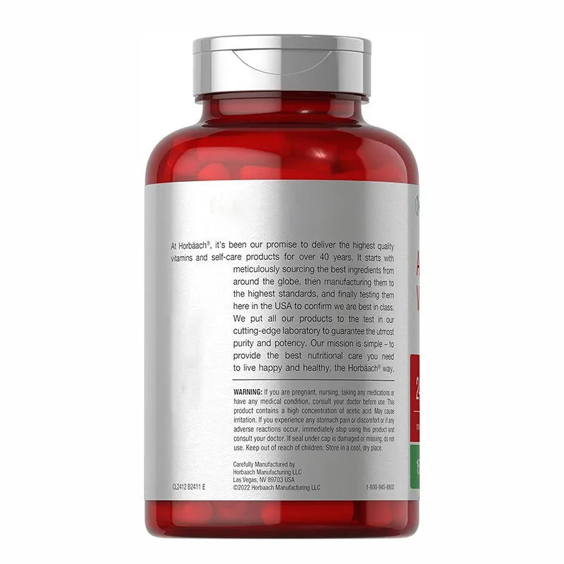 Bottle of 150 apple cider vinegar capsules dietary supplement tablets