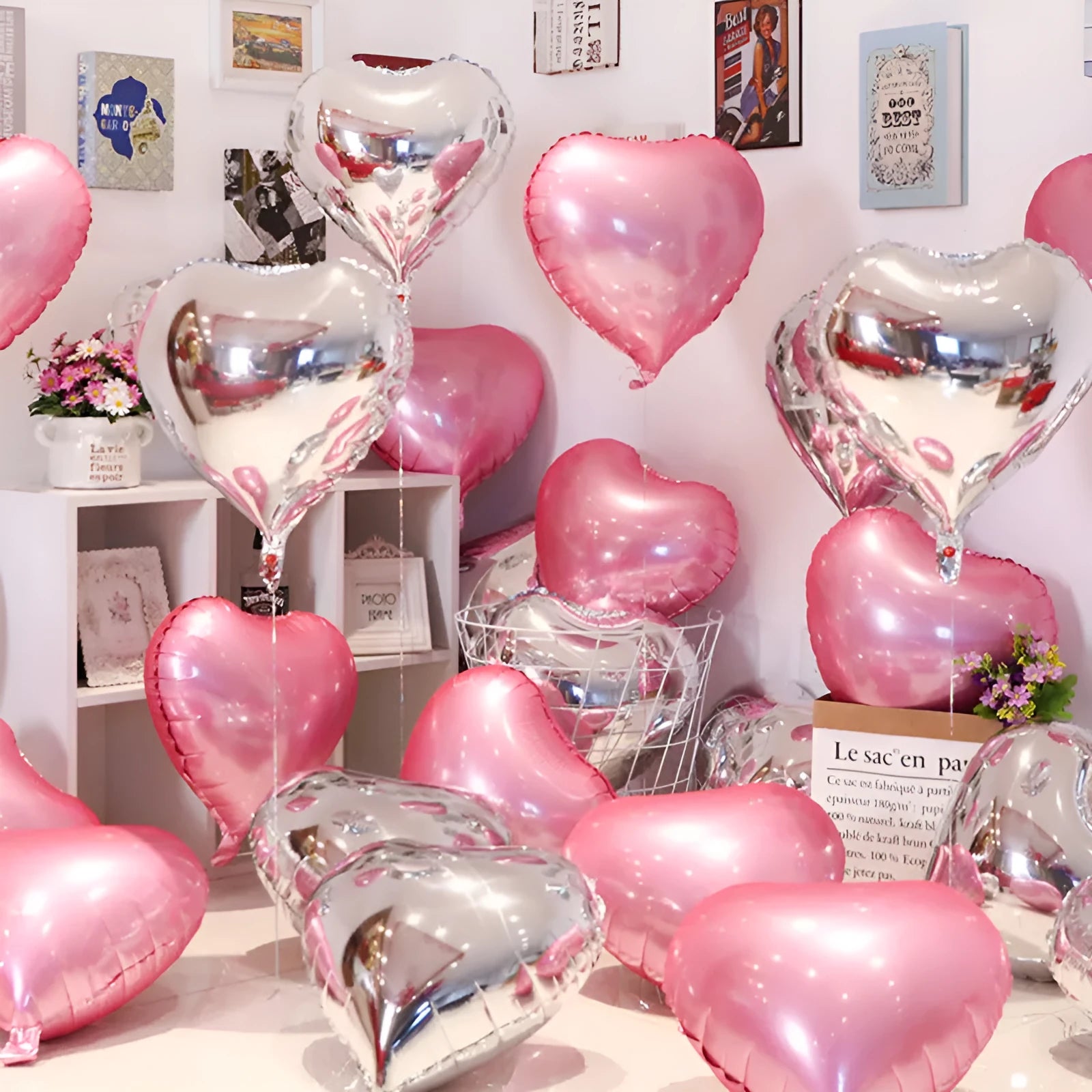Peach heart shaped aluminum foil balloons in metallic colours, 10 inch and 5 inch sizes