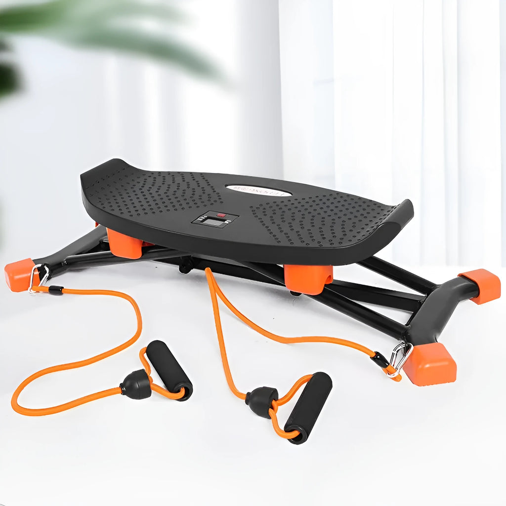 Black mini fitness skiing machine JS101A with elastic hand straps for home exercise