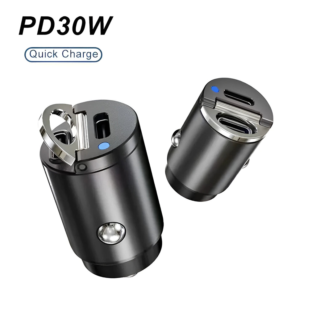 Mini black car cigarette lighter charger with zinc alloy construction measuring 45mm