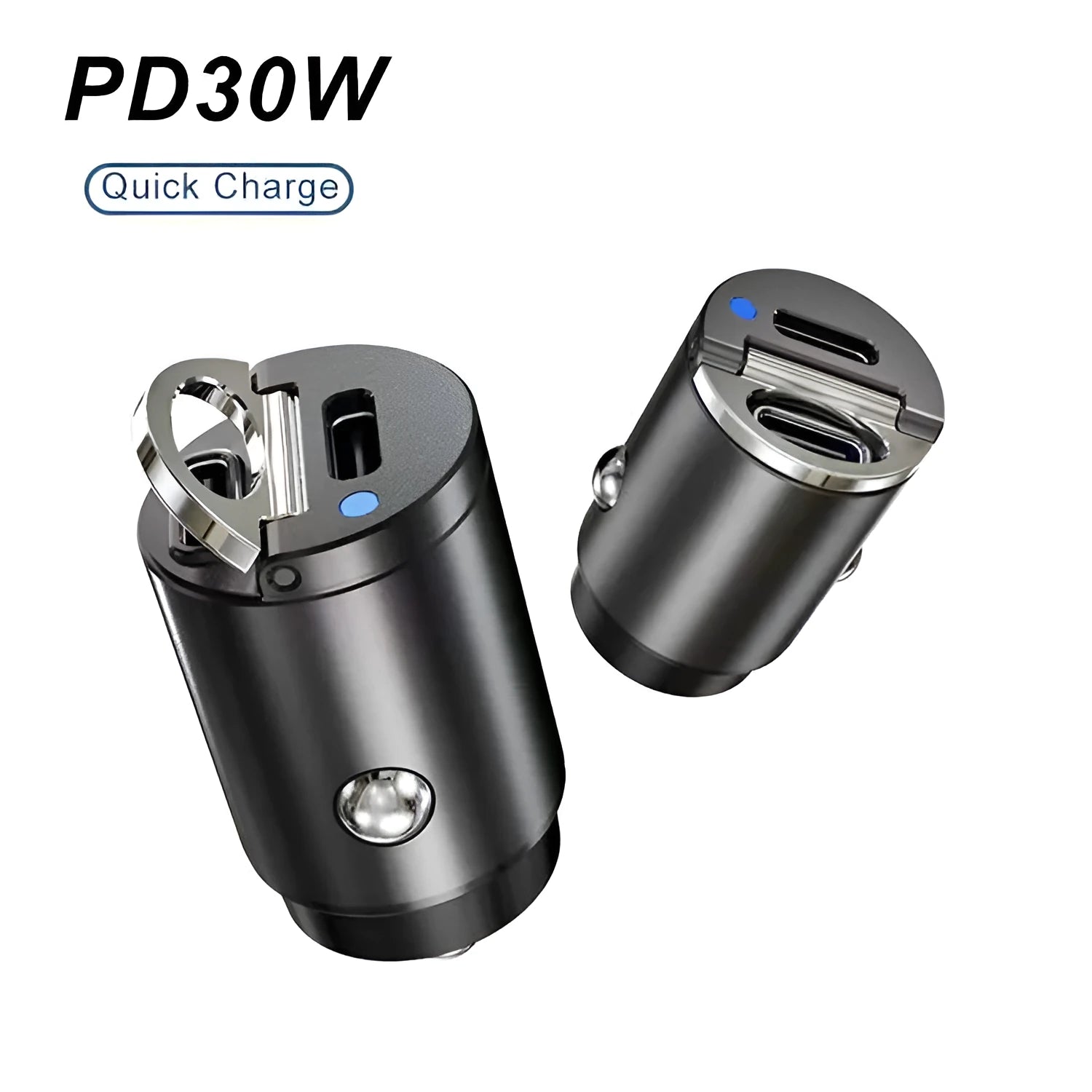 Mini black car cigarette lighter charger with zinc alloy construction measuring 45mm