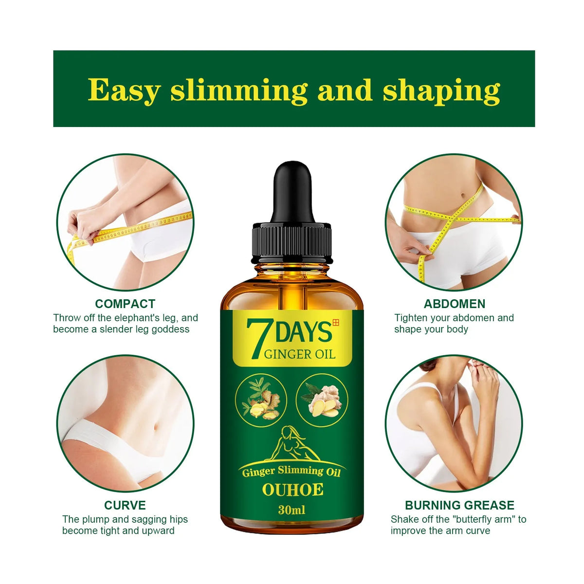 30ml ginger body shaping oil bottle for thigh firming and muscle slimming treatment