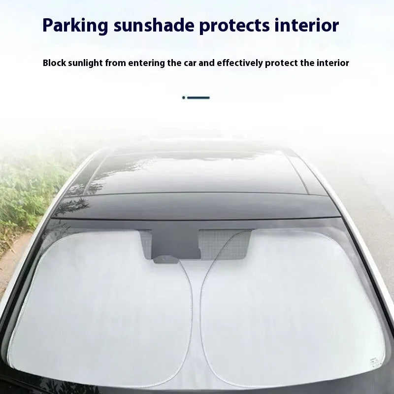 Aluminium foil car sunshade for heat and UV protection in silver colour