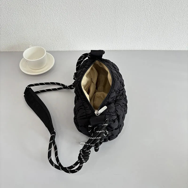 Soft lightweight nylon women's messenger bag in pillow shape with crossbody strap