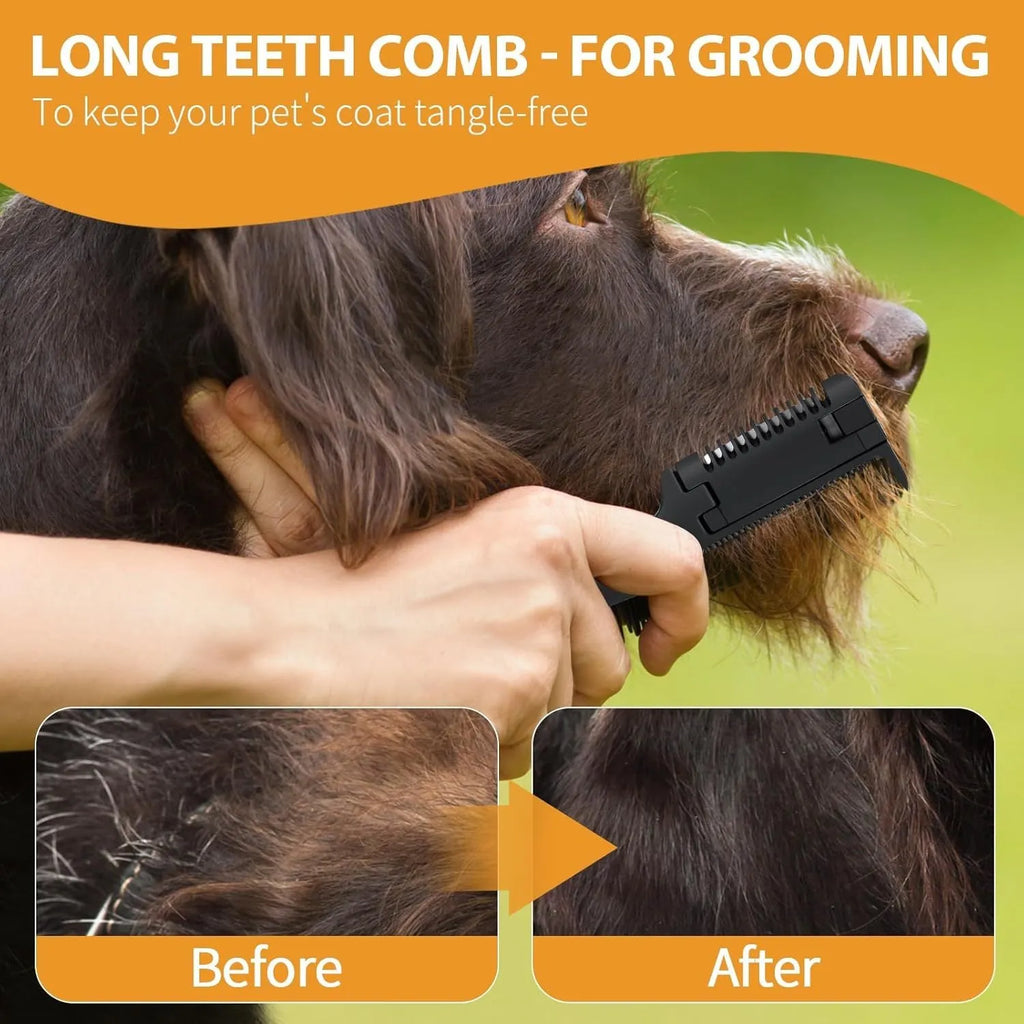Silver aluminium pet razor comb with comb teeth and trimming blade for dog and cat grooming