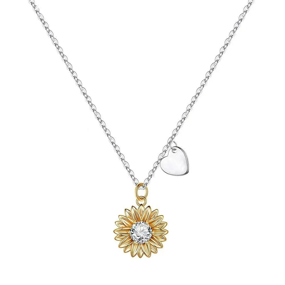 925 silver sunflower necklace with adjustable chain and geometric daisy pendant
