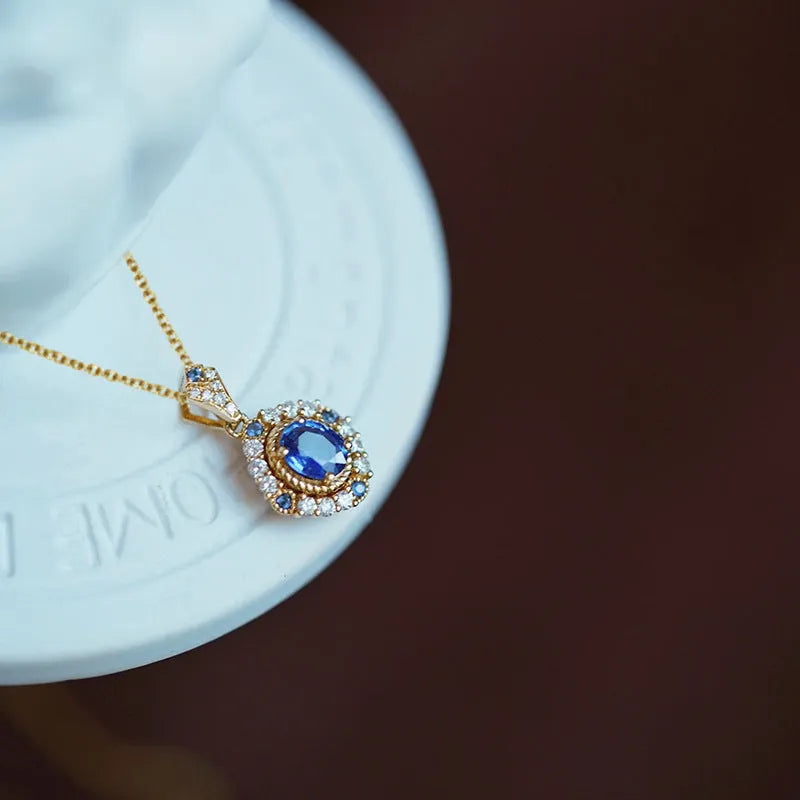 Golden women's necklace with mixed gem pendant on adjustable 21-50cm box chain