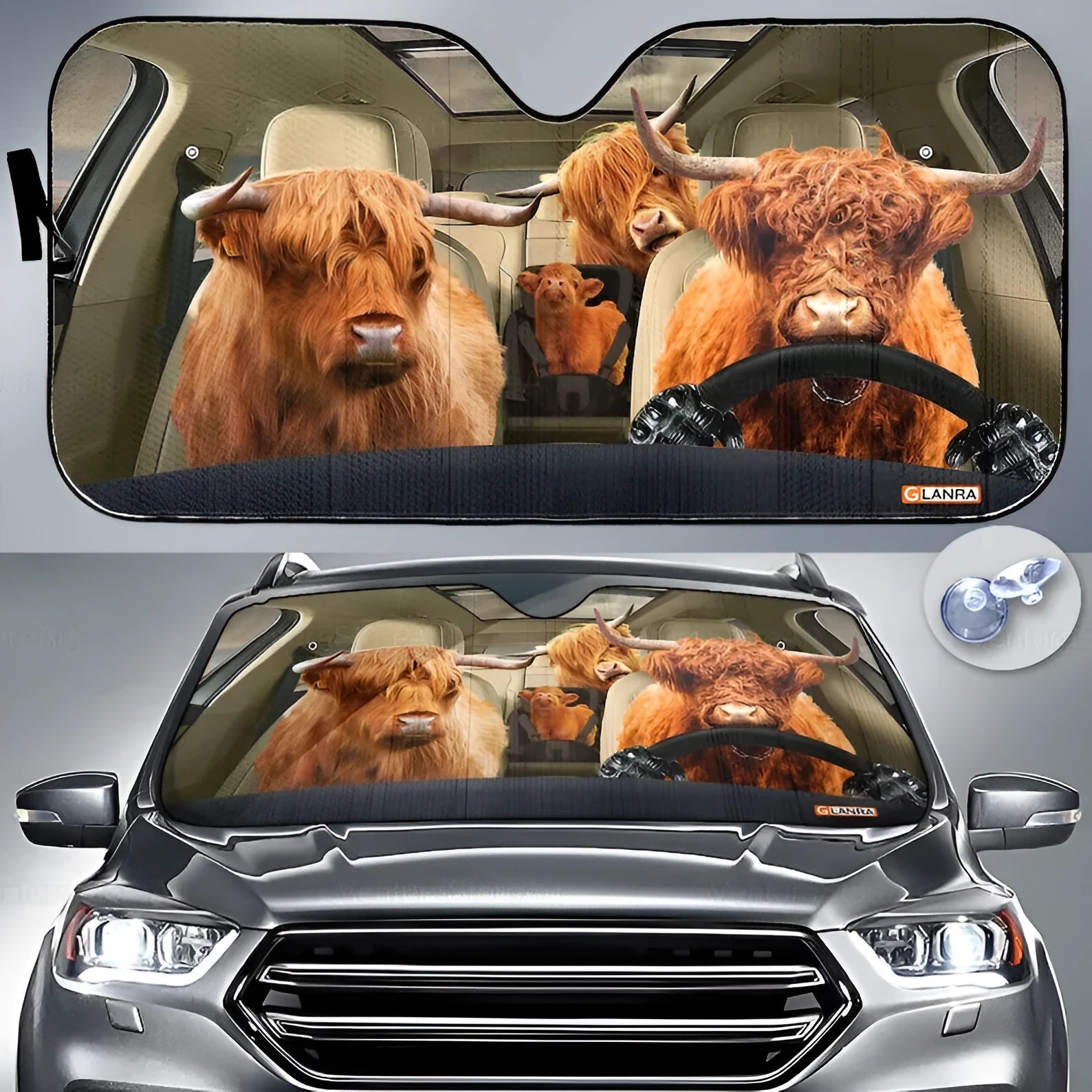Telescopic aluminium foil car sun visor extended on a car windshield