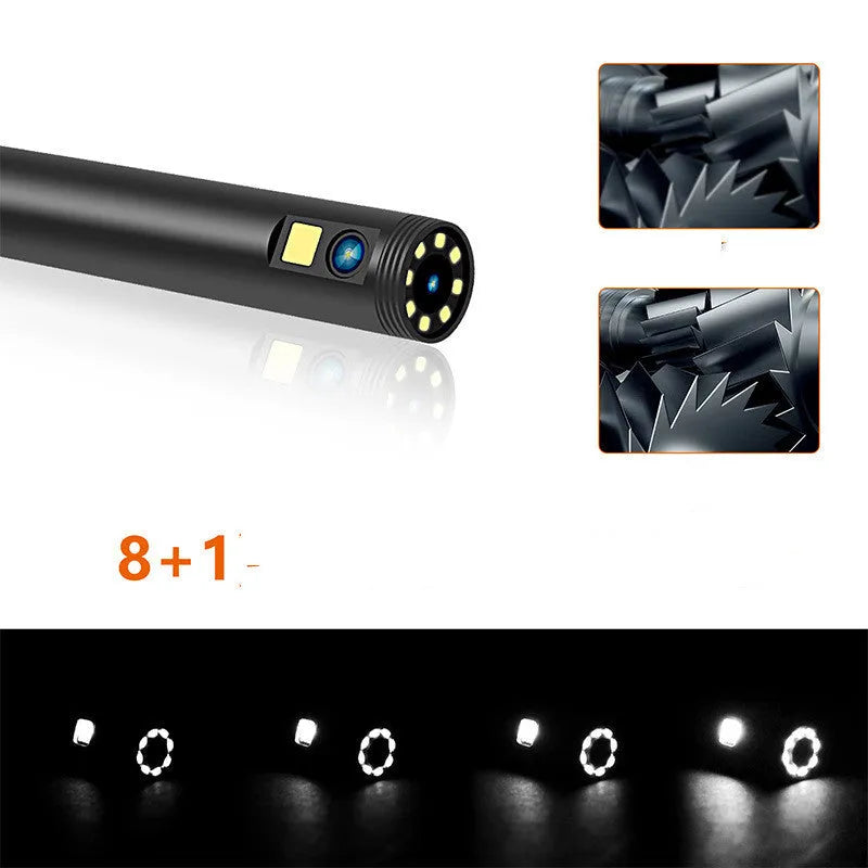 Wireless dual lens endoscope with 5.5mm and 8mm waterproof probes and accessories