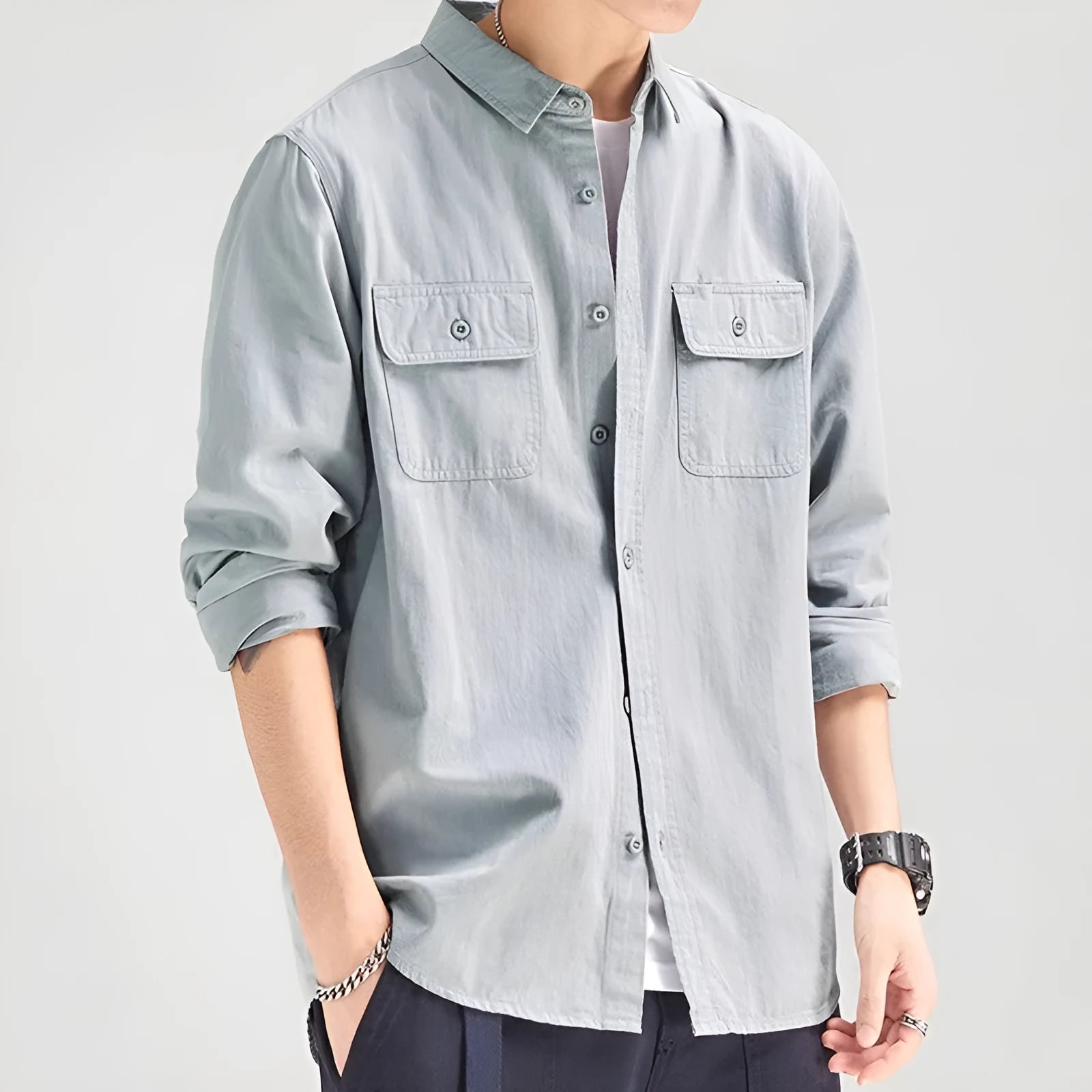 Men's loose fit shirt overalls in polyester fabric with long sleeves available in multiple colours