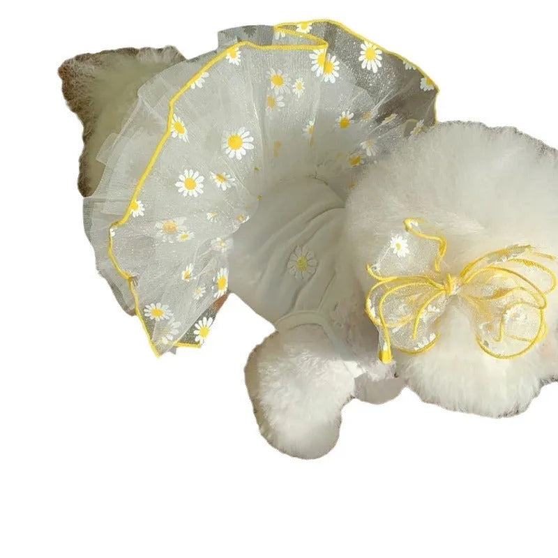 Yellow little daisy print dog clothes with full body coverage including all four legs