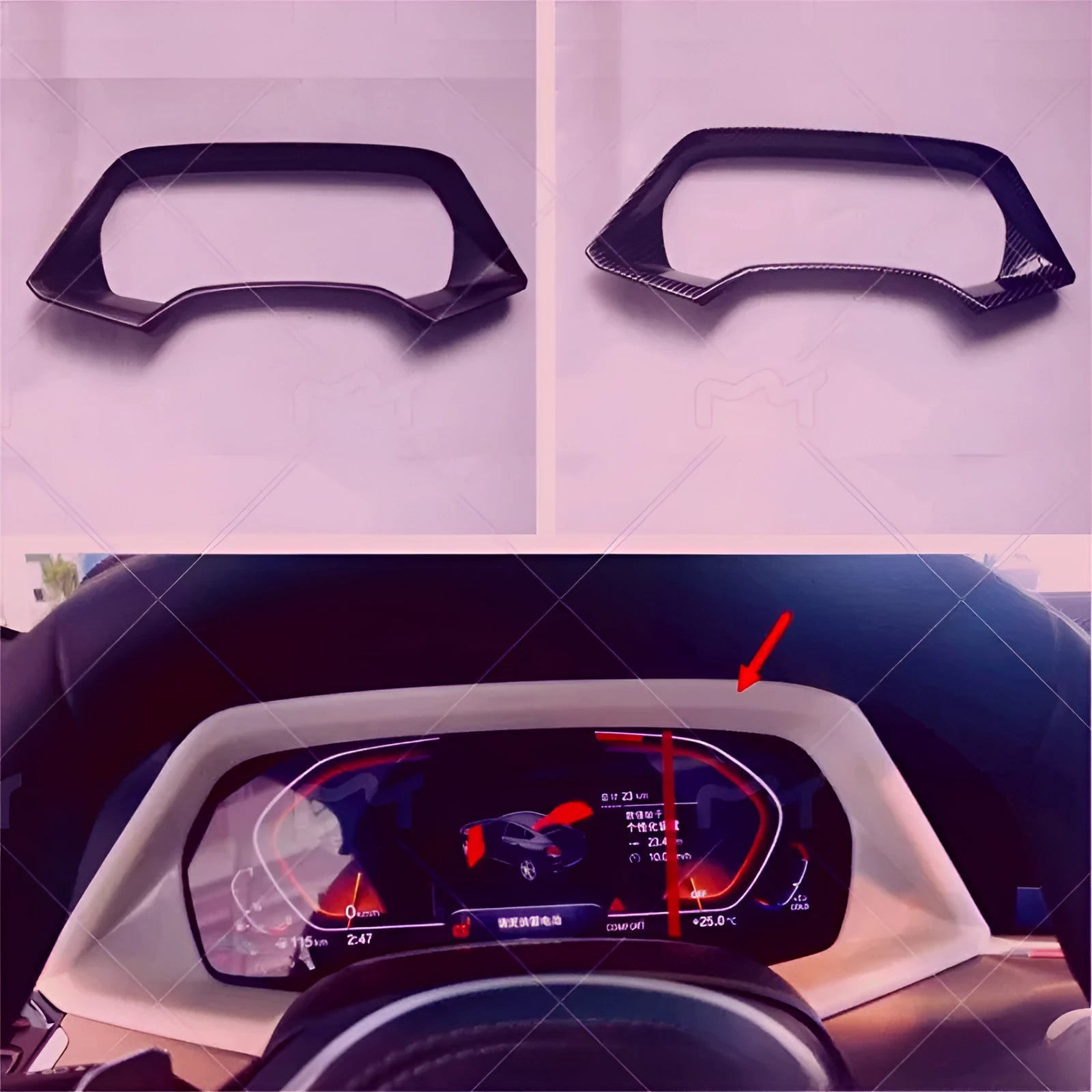 BMW X5 dashboard decoration frame in ABS plastic with carbon fibre or peach wood finish