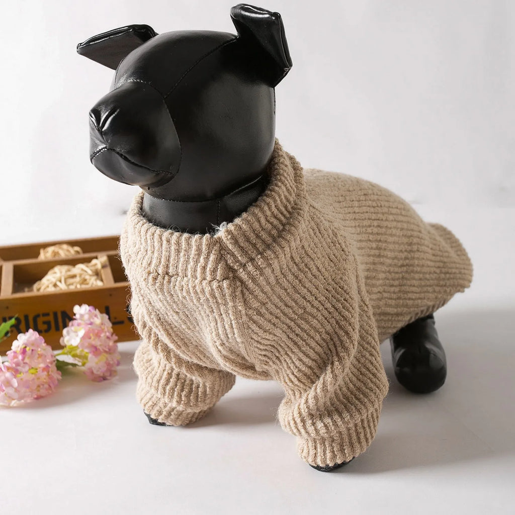 Brown knit sweater pullover for small breed dogs on a white background