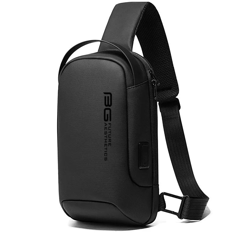 Men's black Oxford cloth business shoulder bag with USB charging port and multiple compartments