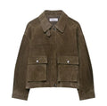 Women's regular fit PU leather jacket in a Japanese Korean casual style, shown in picture colour.