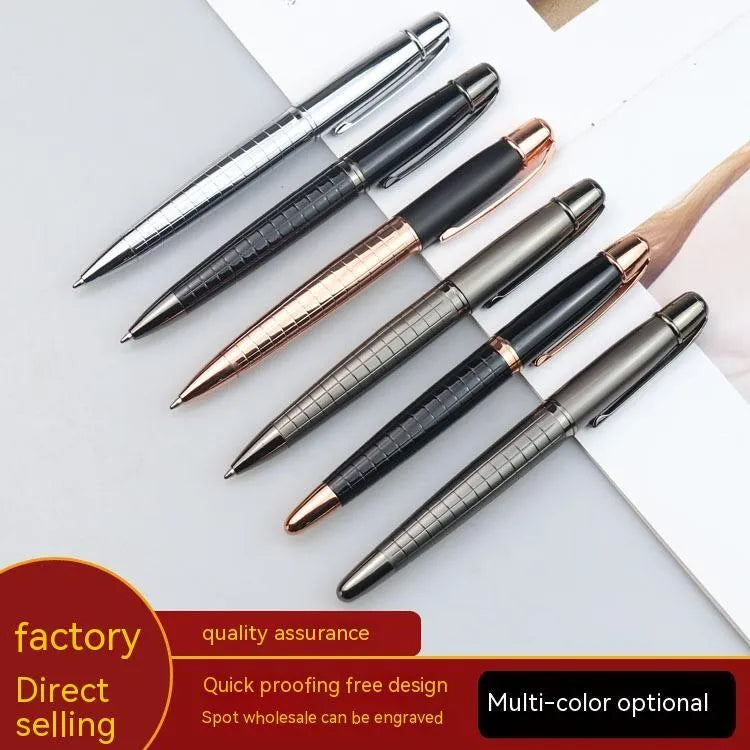 Gun grey metal roller pen showing 13.5cm length and 1.3cm diameter with black or blue ink options