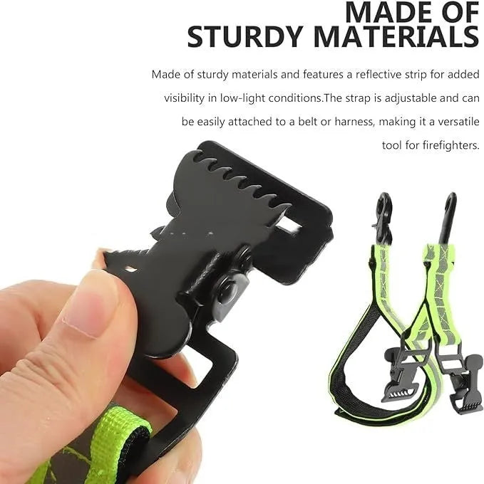Fluorescent green universal fireman gloves safety clamp with metal buckle and reflective tape.