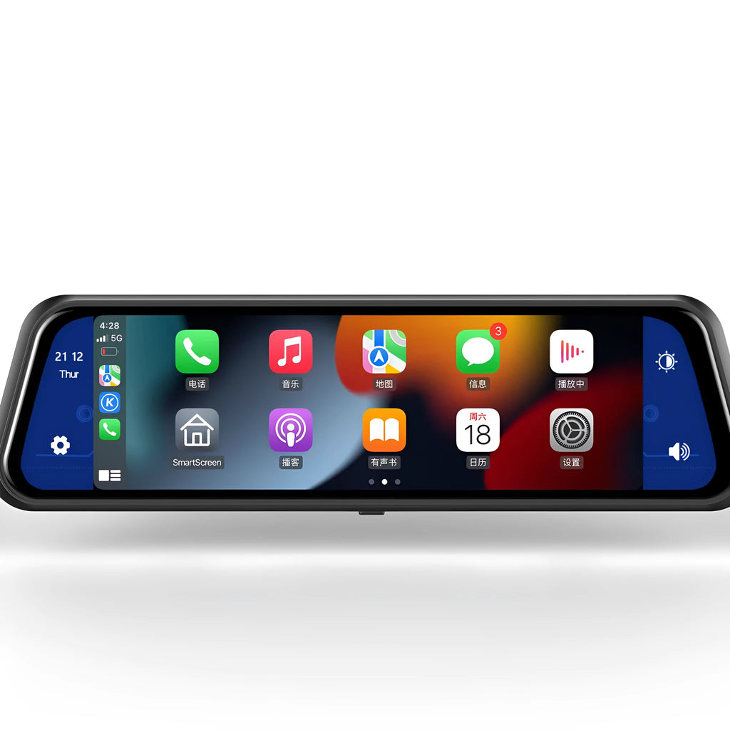 Dual-lens car driving recorder with 9.66 inch touch screen mounted on vehicle rearview mirror