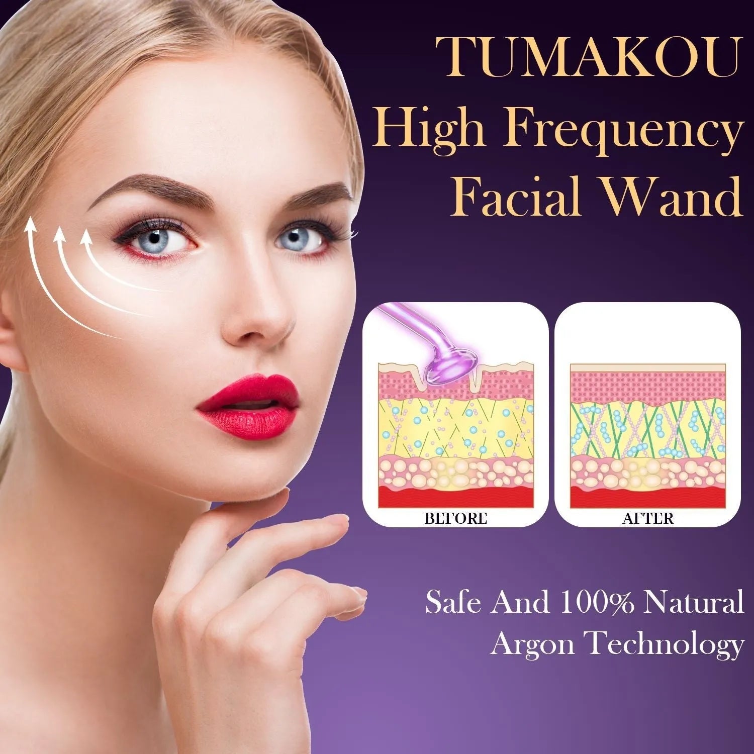 Purple high wave electrotherapy rod beauty instrument with six accessory heads for commercial skincare treatments