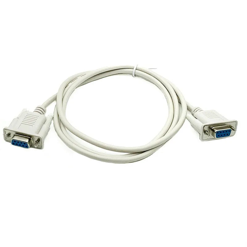 Milky white DB9 female-to-female serial cable measuring 1.5 metres in length