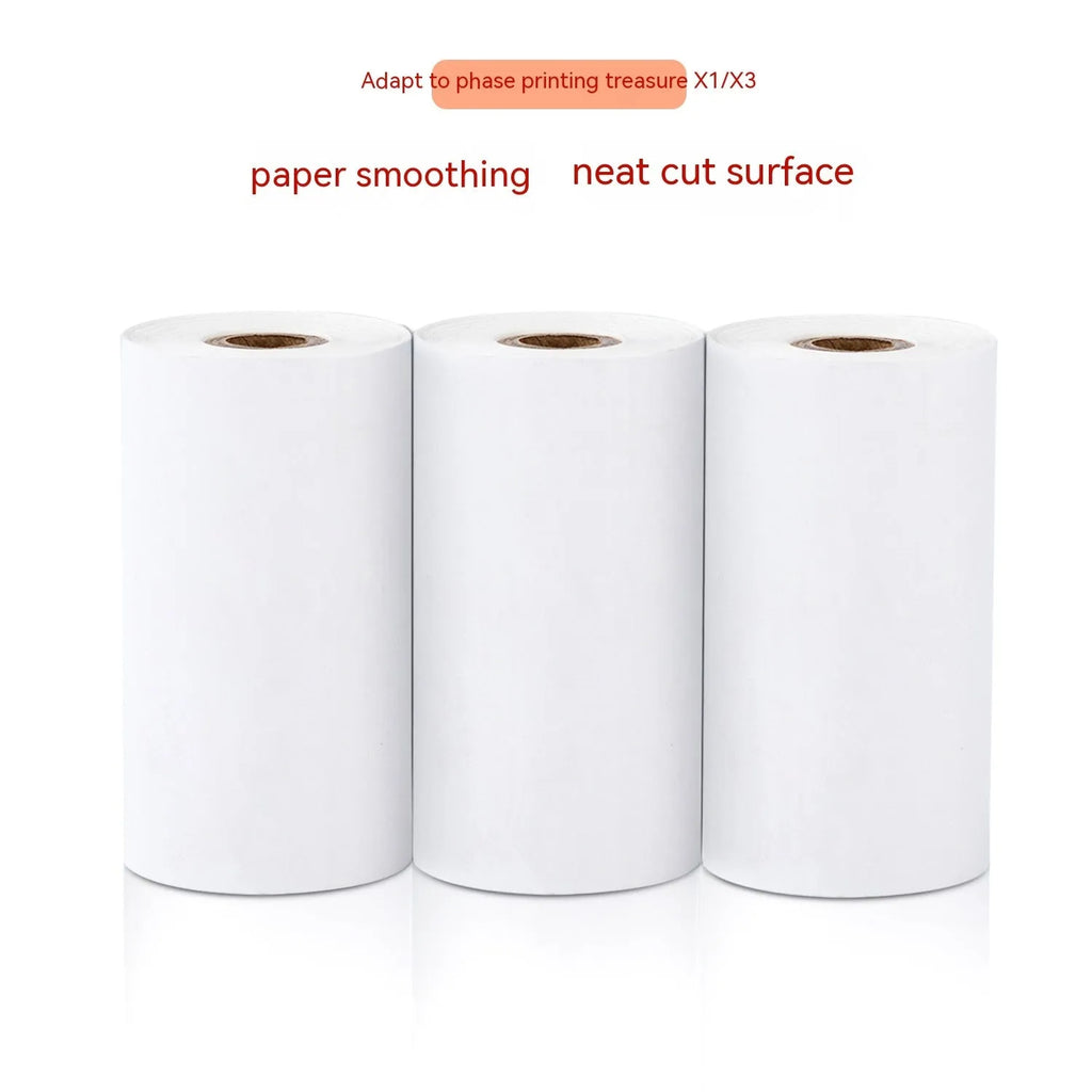 A box containing three rolls of white 57mm by 30mm thermal paper for small printers.