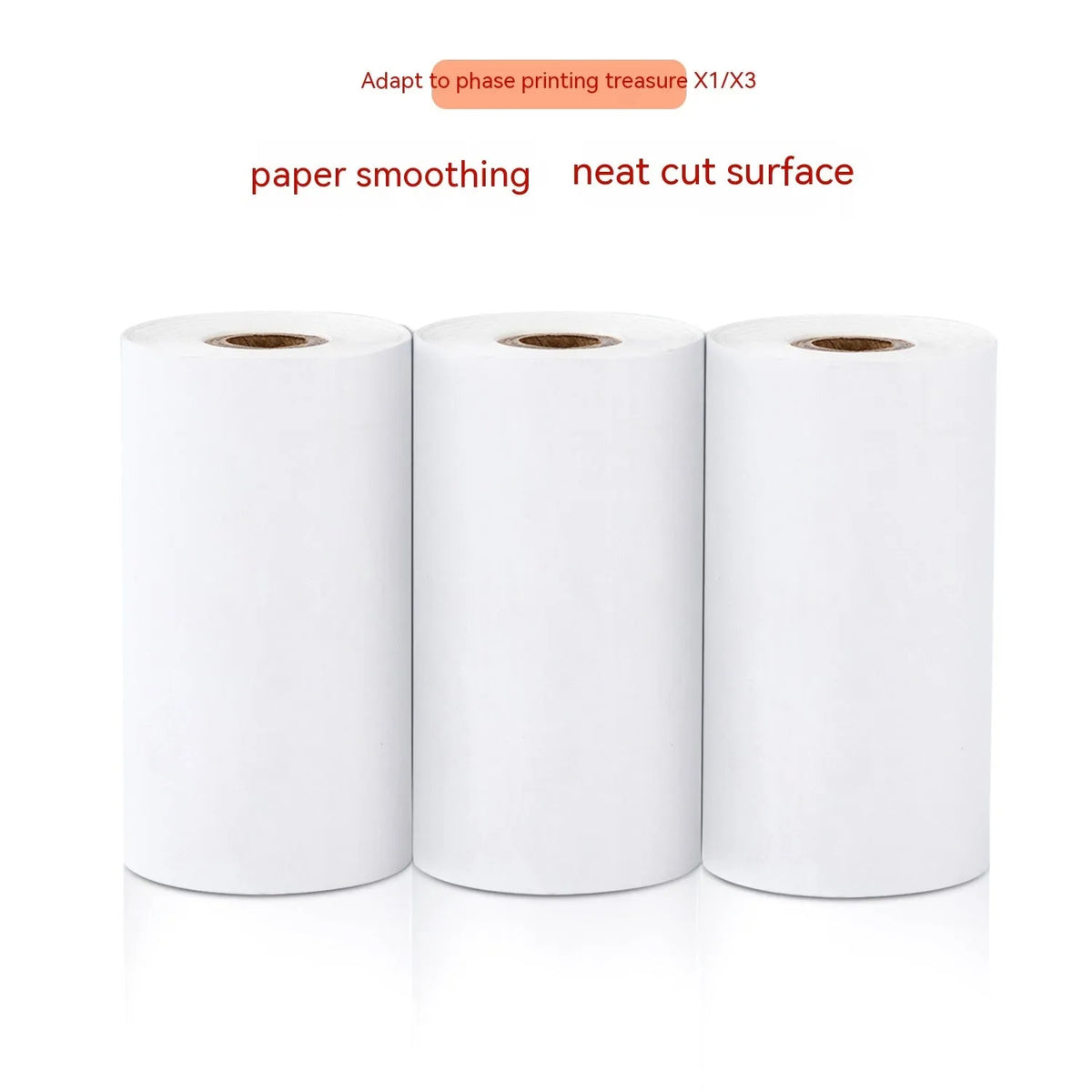 A box containing three rolls of white 57mm by 30mm thermal paper for small printers.