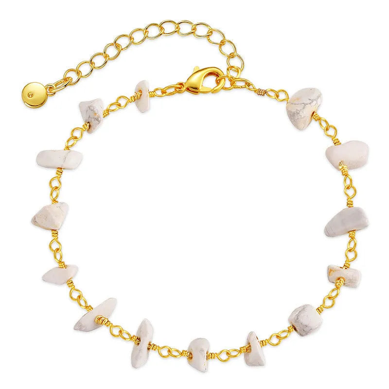 Irregular natural gravel turquoise bracelet with geometry shape and crystal accents on 18K copper