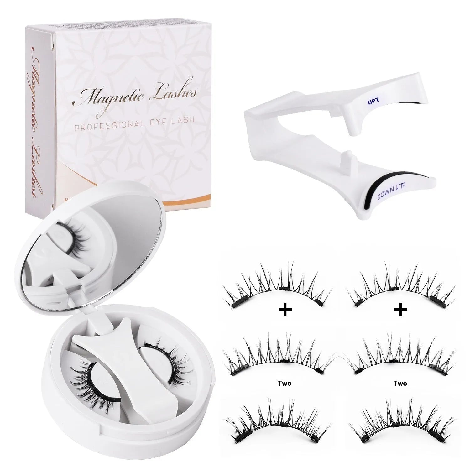 Portable magnetic false eyelash kit with built-in soap holder compartment
