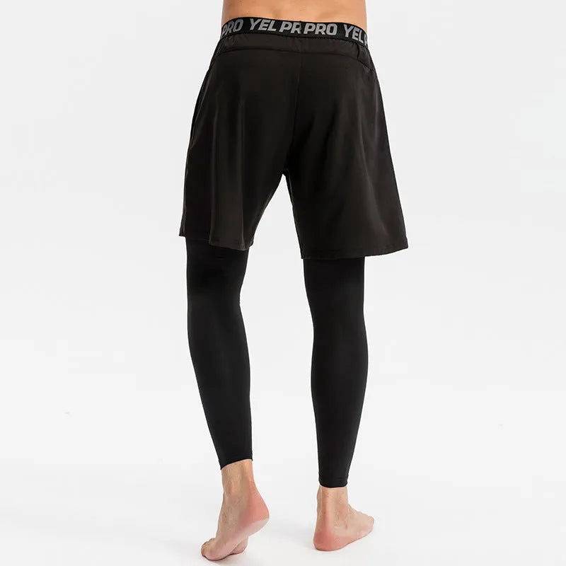 Men's grey quick-drying elastic tight sports pants for fitness and running