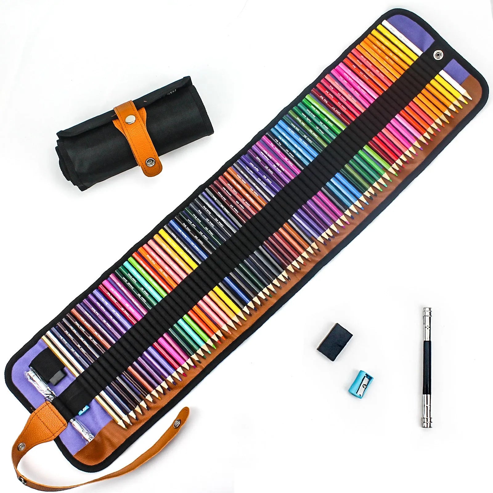 Set of fifty wooden coloured pencils for oily painting in a wooden storage case