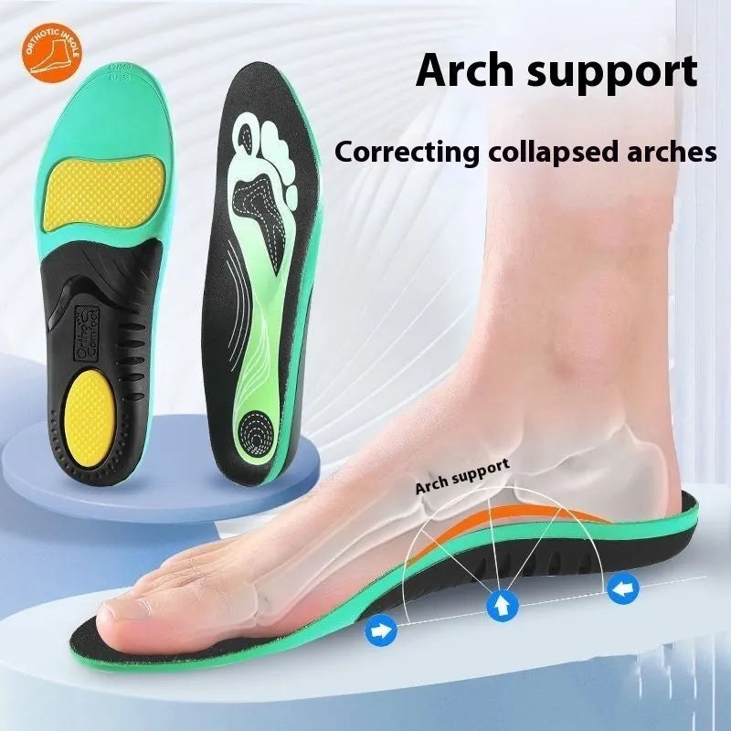 Blue and green flat foot correction insoles with arch support for standard shoes