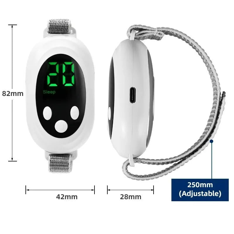 White sleep aid instrument with handheld remote control showing 20 intensity levels