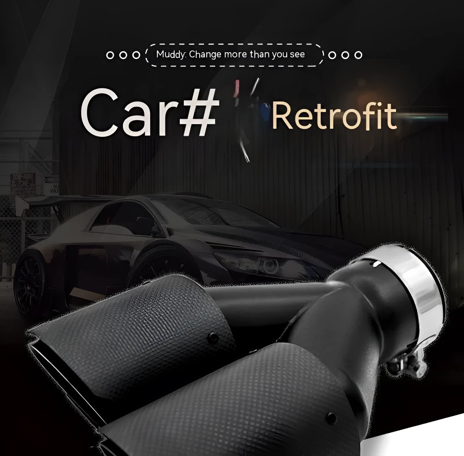 Black carbon fibre double outlet car exhaust silencer tail nozzle measuring 250mm in length