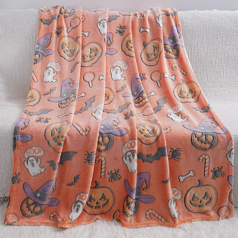 Cartoon-style flannel blanket for children shown as an air conditioner cover and bed throw.