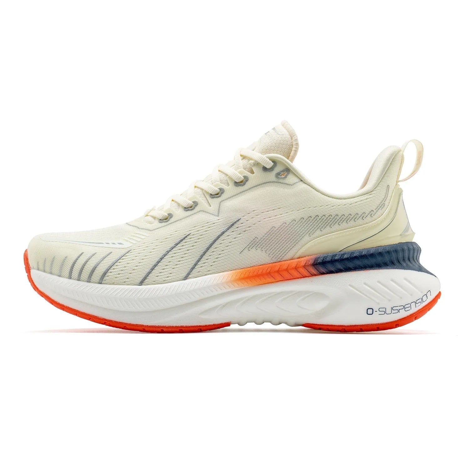 Red Rabbit colour low-top running shoes with stripe pattern, PU mesh upper, and rubber sole.