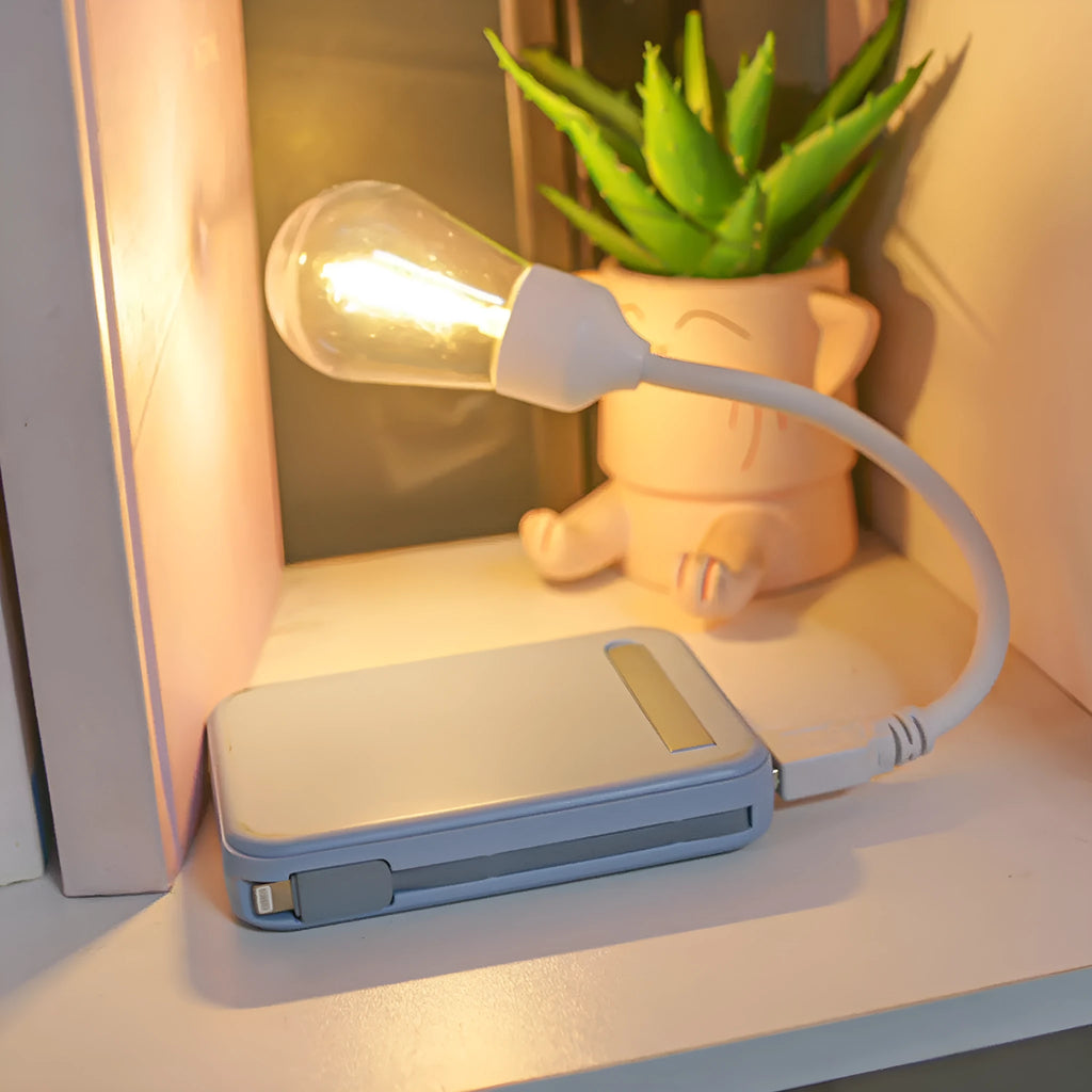 Folding USB rechargeable night light with tungsten filament bulb design in S14 format